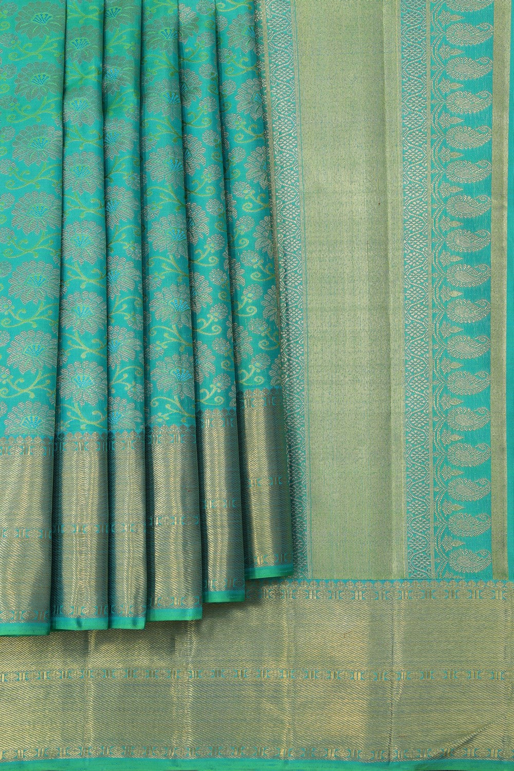 Image of Kanchipuram Brocade Sea Green Saree